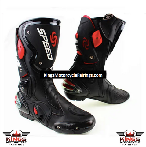 Red, Black & White Speed Leather Motorcycle Boots