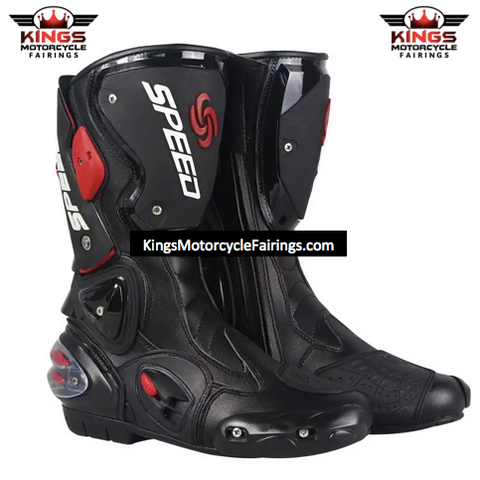 Red, Black & White Speed Leather Motorcycle Boots