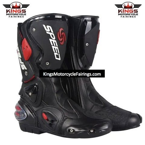 White, Black & Red Speed Leather Motorcycle Boots