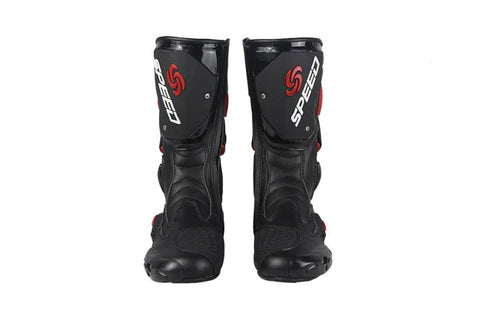 White, Black & Red Speed Leather Motorcycle Boots