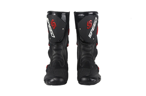 Red, Black & White Speed Leather Motorcycle Boots