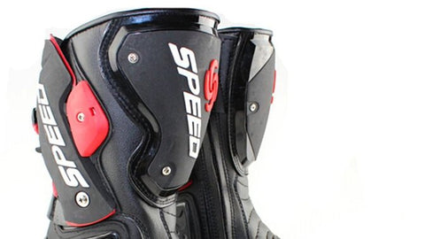 White, Black & Red Speed Leather Motorcycle Boots