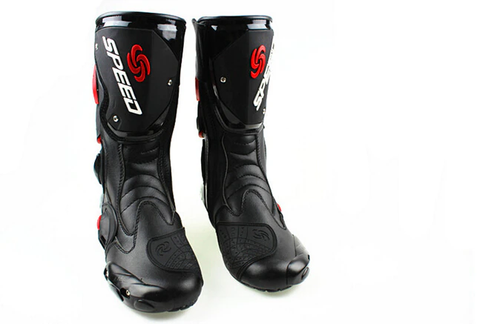 Red, Black & White Speed Leather Motorcycle Boots