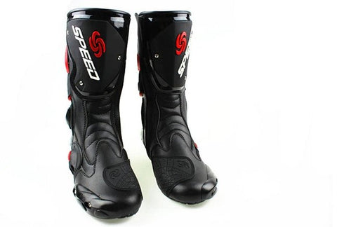 White, Black & Red Speed Leather Motorcycle Boots