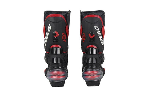 White, Black & Red Speed Leather Motorcycle Boots