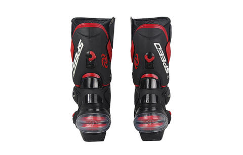 Red, Black & White Speed Leather Motorcycle Boots