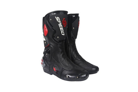 White, Black & Red Speed Leather Motorcycle Boots