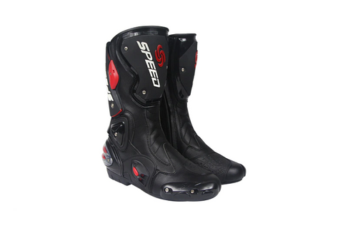 Red, Black & White Speed Leather Motorcycle Boots