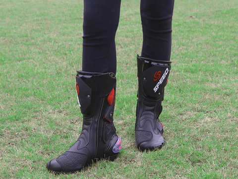 Red, Black & White Speed Leather Motorcycle Boots