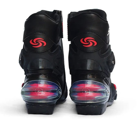 White, Black & Red Speed Leather Motorcycle Mid Boots