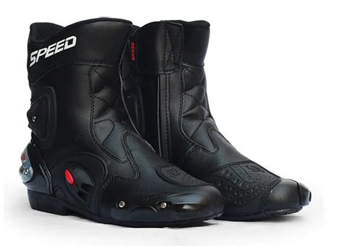 Black, Red & White Speed Leather Motorcycle Mid Boots