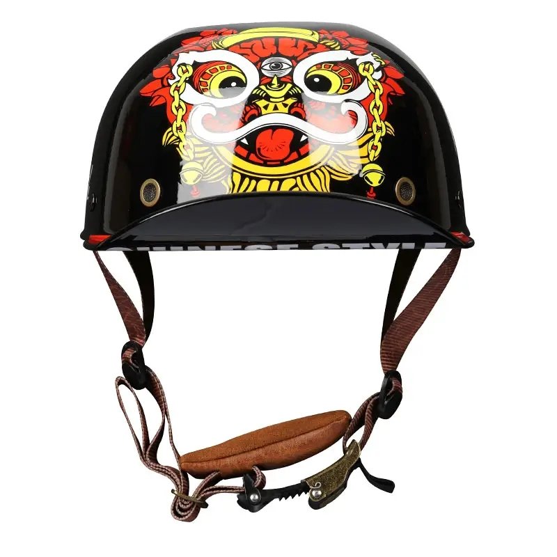 Black, Red, Yellow & White Chinese Style Retro Baseball Cap Motorcycle Helmet