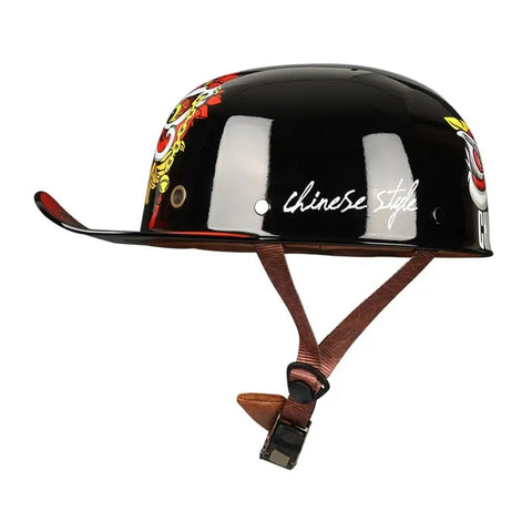 Black, Red, Yellow & White Chinese Style Retro Baseball Cap Motorcycle Helmet