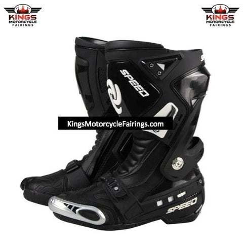 Black & White Tall Speed Leather Motorcycle Boots