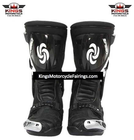 Black & White Tall Speed Leather Motorcycle Boots