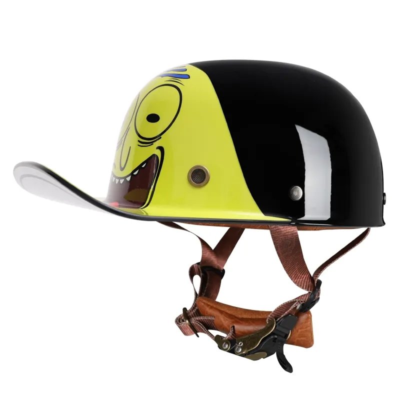 Black & Yellow Cartoon Retro Baseball Cap Motorcycle Helmet