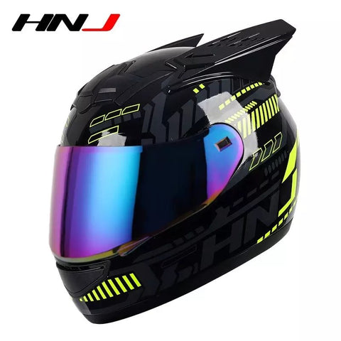 Black, Yellow & Gray Pulse HNJ Motorcycle Helmet with Horns & Black Visor