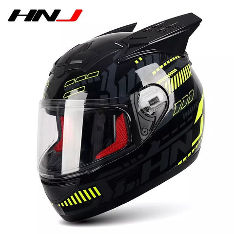 Black, Yellow & Gray Pulse HNJ Motorcycle Helmet with Horns & Black Visor