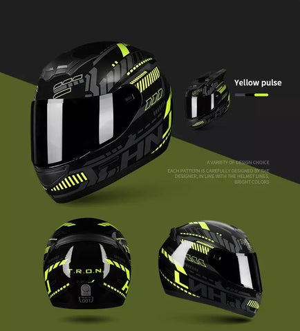 Black, Yellow & Gray Pulse HNJ Motorcycle Helmet with Horns & Clear Visor