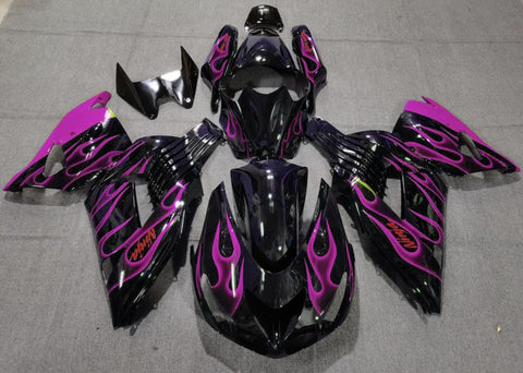 Fairing kit for a Kawasaki Ninja ZX14R (2006-2011) Black & Pink Flames