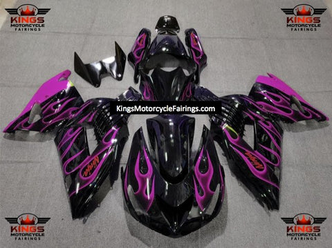 Fairing kit for a Kawasaki Ninja ZX14R (2006-2011) Black & Pink Flames