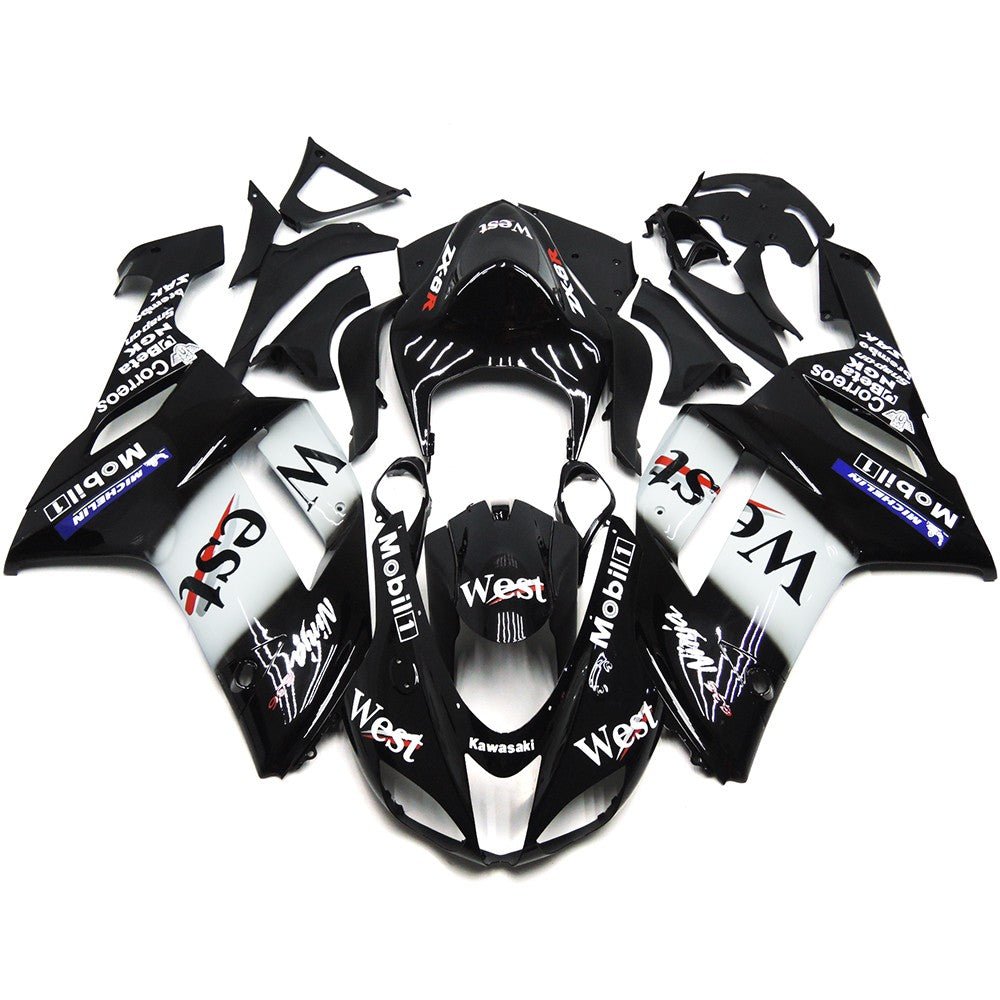 Fairing kit for a Kawasaki Ninja ZX6R 636 (2007-2008) Black & White West Mobil