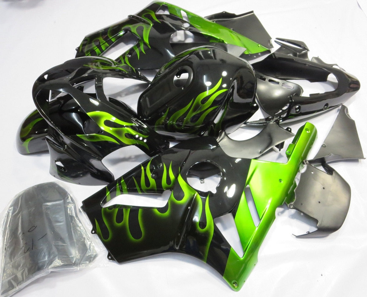 Fairing kit for a Kawasaki ZX12R (2000-2001) Black & Green Flames