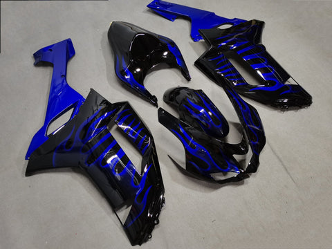 Fairing kit for a Kawasaki Ninja ZX6R 636 (2007-2008) Black & Blue Flames