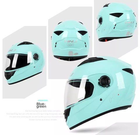 Blue Mint HNJ Motorcycle Helmet with Clear Visor