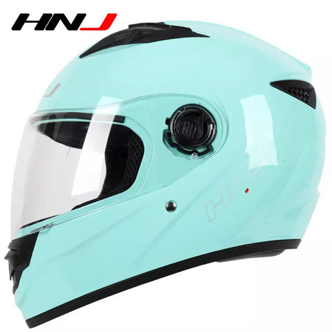 Blue Mint HNJ Motorcycle Helmet with Clear Visor