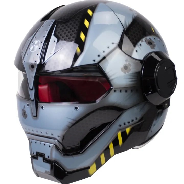 Blue Metal, Black & Yellow Navy Solider Iron Man Motorcycle Helmet