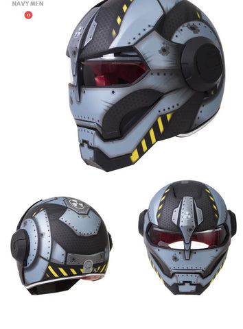 Matte Blue Metal, Black & Yellow Navy Solider Iron Man Motorcycle Helmet