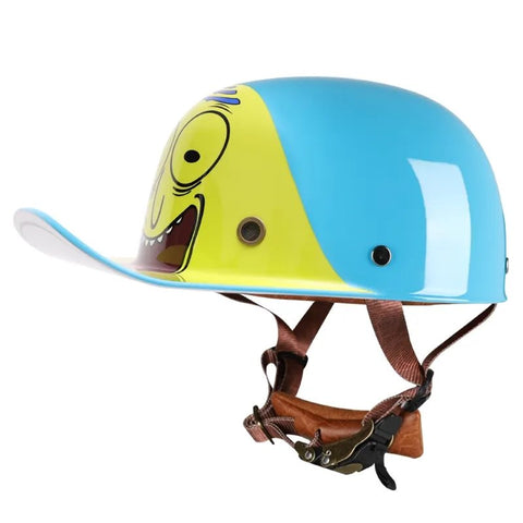 Blue & Yellow Cartoon Retro Baseball Cap Motorcycle Helmet