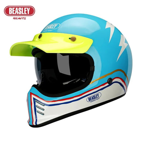 Blue, Yellow & White Lightning Beasley Motorcycle Helmet