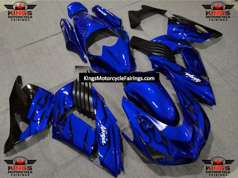 Fairing kit for a Kawasaki Ninja ZX14R (2006-2011) Blue & Black Flames