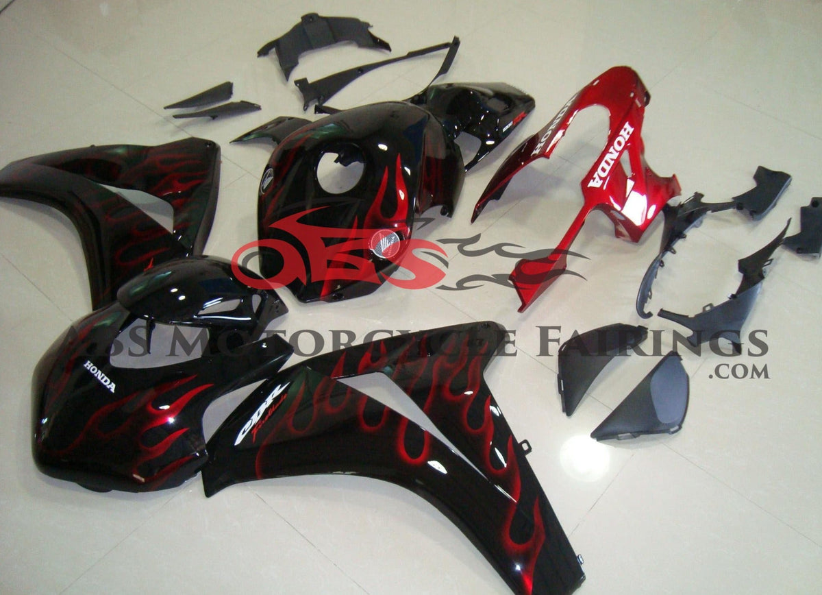 Honda CBR1000RR (2008-2011) Black & Candy Apple Red Flame Fairings