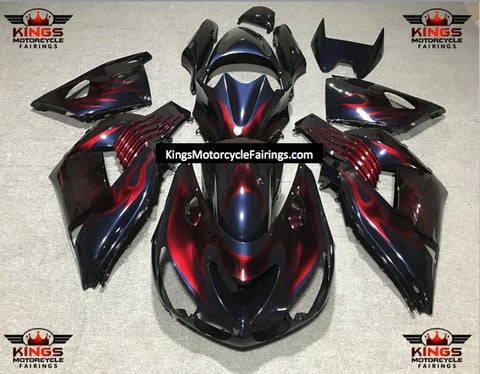 Fairing kit for a Kawasaki Ninja ZX14R (2006-2011) Dark Blue & Red Flames