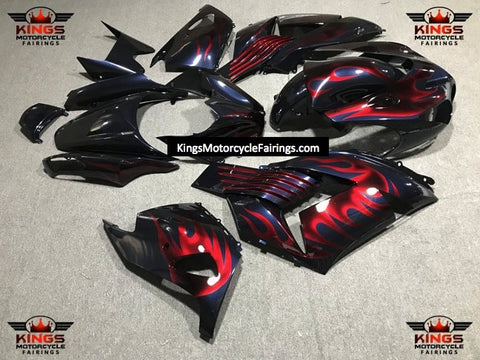 Fairing kit for a Kawasaki Ninja ZX14R (2006-2011) Dark Blue & Red Flames