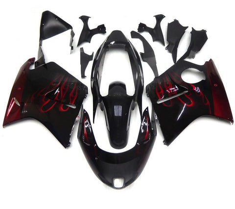 HONDA CBR1100XX Super Blackbird (1996-2007) Black & Dark Red Flame Fairings