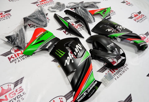 Fairing Kit for a Kawasaki Ninja 650R (2006-2008) Matte Black, Green, Red Monster