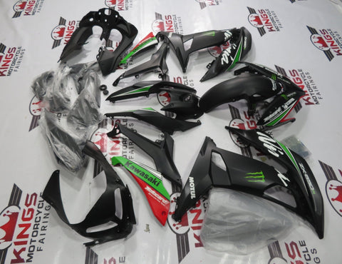 Fairing Kit for a Kawasaki Ninja 650R (2017-2019) Matte Black, Green, White & Red Monster