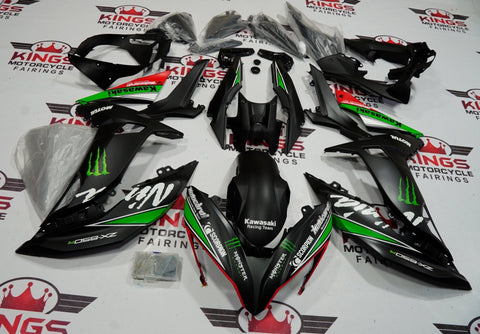 Fairing Kit for a Kawasaki Ninja 650R (2017-2019) Matte Black, Green, Red Monster