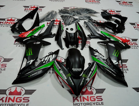 Fairing Kit for a Kawasaki Ninja 650R (2017-2019) Matte Black, Green, White & Red Monster