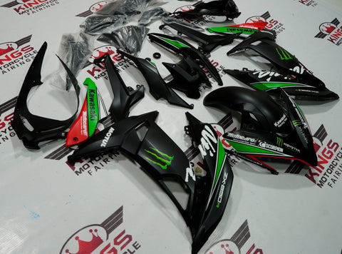 Fairing Kit for a Kawasaki Ninja 650R (2017-2019) Matte Black, Green, White & Red Monster