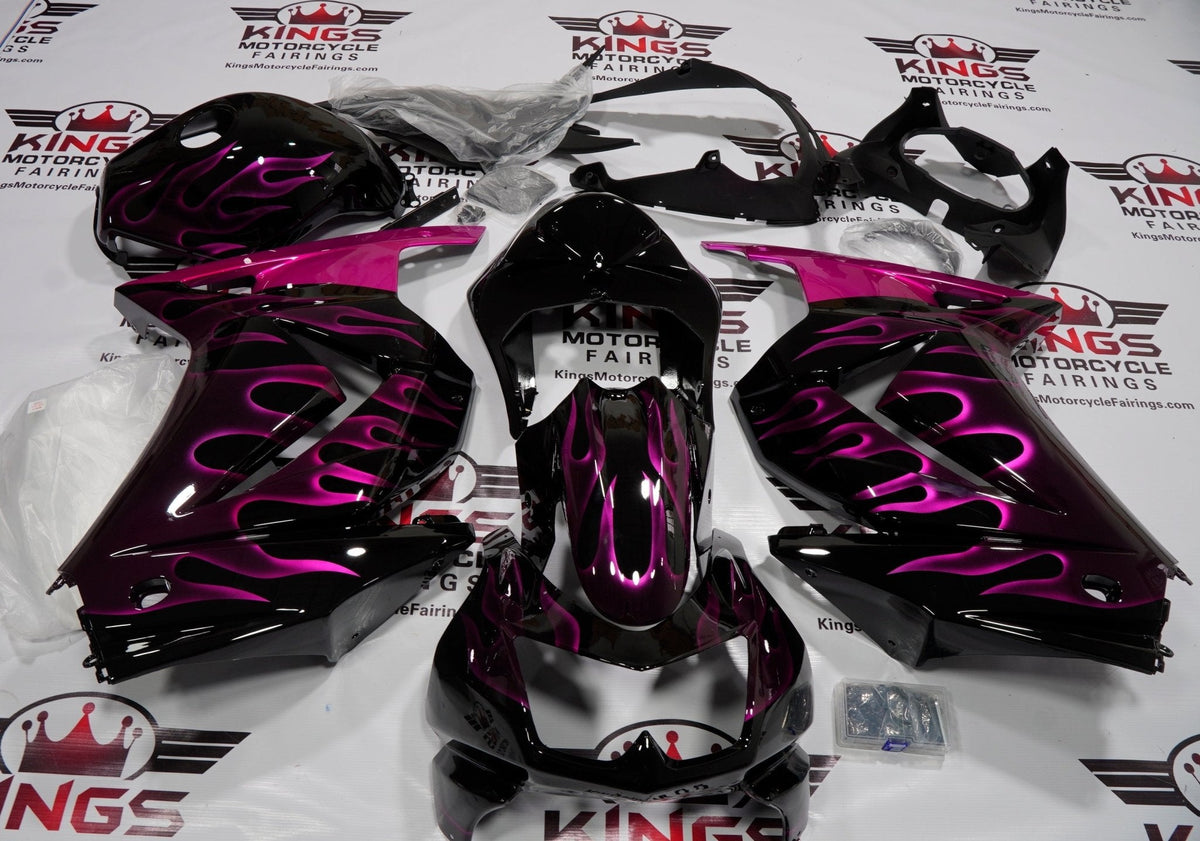 Fairing kit for a Kawasaki Ninja 250R (2008-2013) Black & Purple Flames