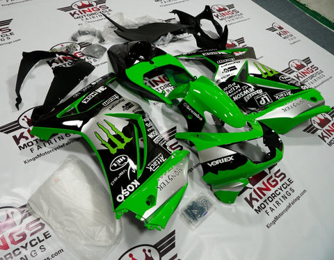 Fairing kit for a Kawasaki Ninja 250R (2008-2013) Green, Black & Silver Monster