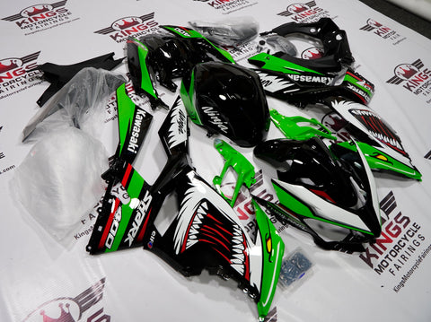 Fairing kit for a Kawasaki Ninja 400 (2018-2023) Green, Black, White & Red Shark