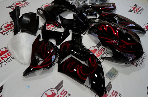 Fairing kit for a Kawasaki Ninja ZX14R (2006-2011) Black & Candy Red Flames