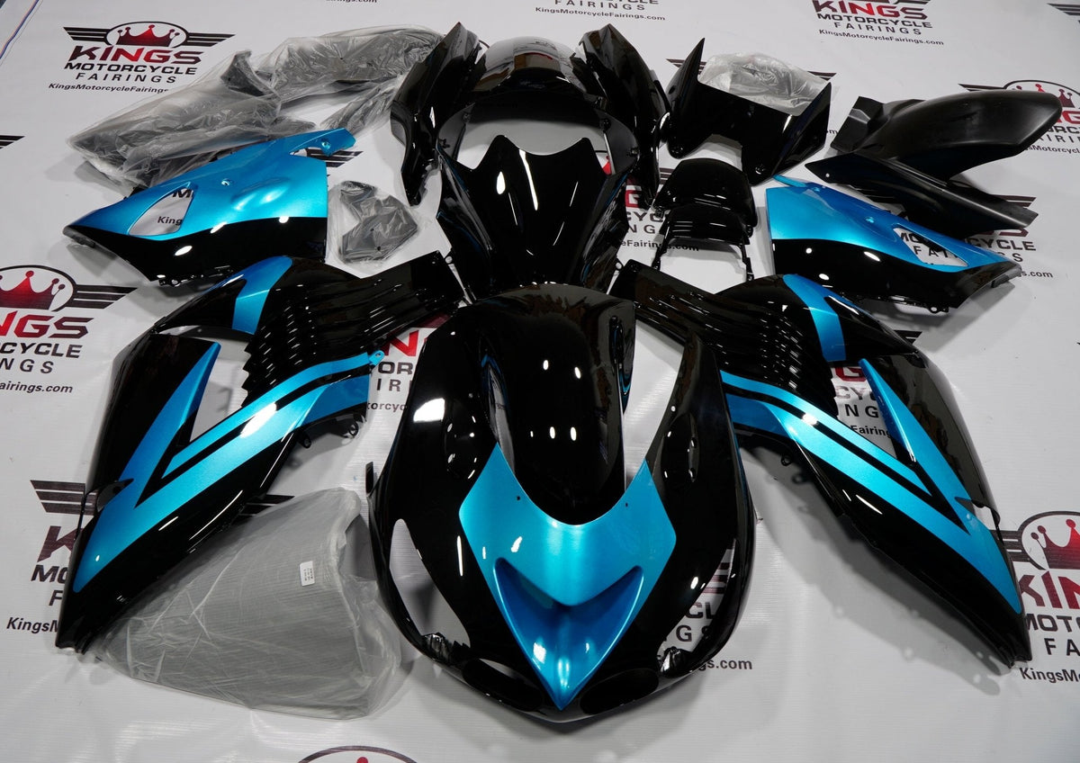 Fairing kit for a Kawasaki Ninja ZX14R (2006-2011) Black & Light Blue