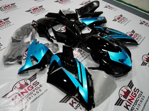 Fairing kit for a Kawasaki Ninja ZX14R (2006-2011) Black & Light Blue